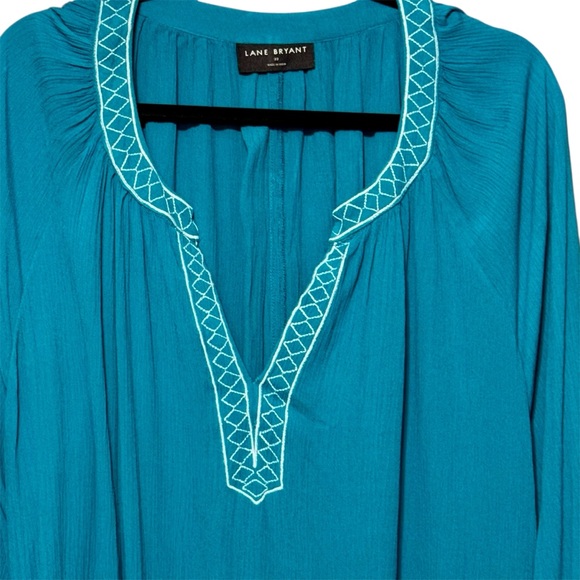 Lane Bryant Long Sleeve Embroidered Peasant Crinkle Blouse Tunic Top - Picture 3 of 12